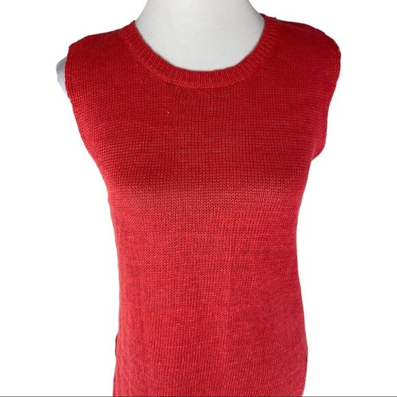Cullen Women's Coral Pink Linen Sleeveless Luxury Crewneck Knit Tunic Top S/C36 - Picture 2 of 9